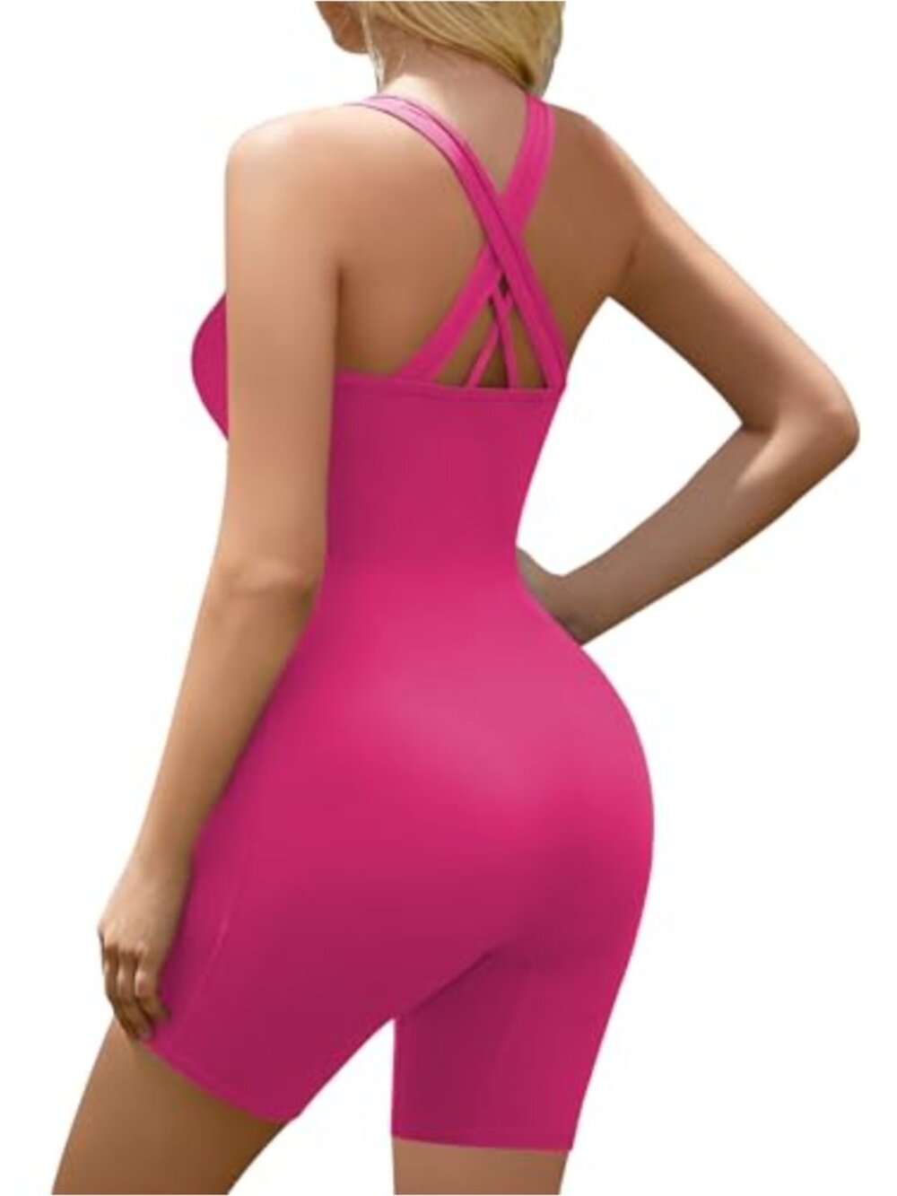 Women's Sleeveless Bodycon Romper Jumpsuit Criss-Cross Back Yoga Workout One
